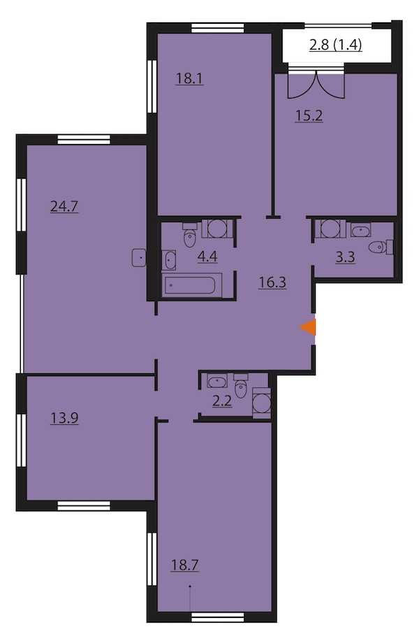 Четырехкомнатная квартира в Группа ЛСР: площадь 118.2 м2 , этаж: 15 – купить в Санкт-Петербурге